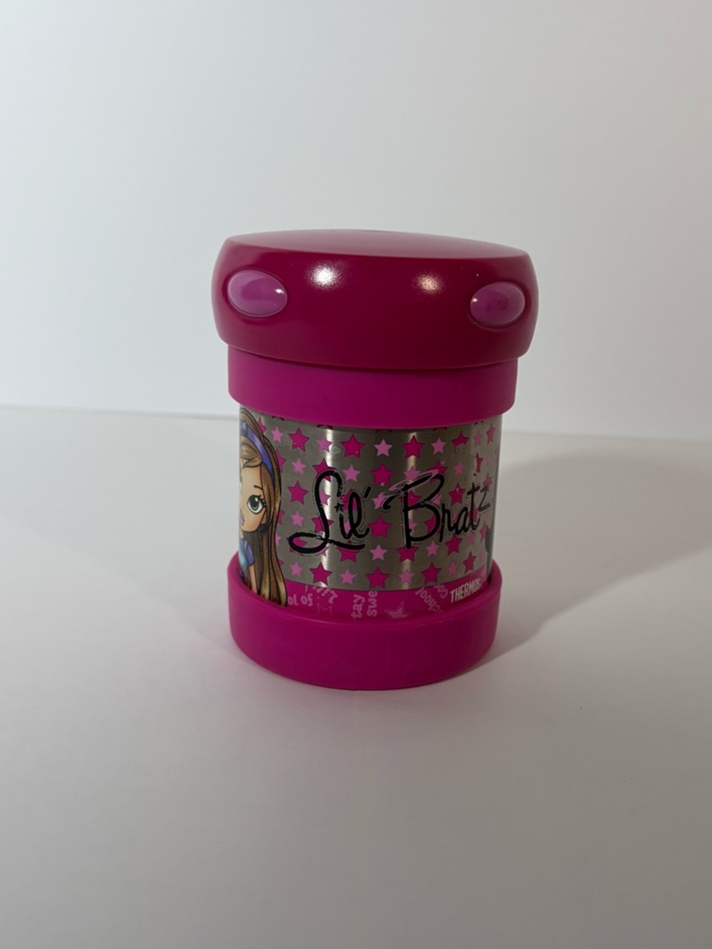 VTG Lil' Bratz Thermos Stainless Steel Food Jar Y2K Pink Stars 10oz Insulated